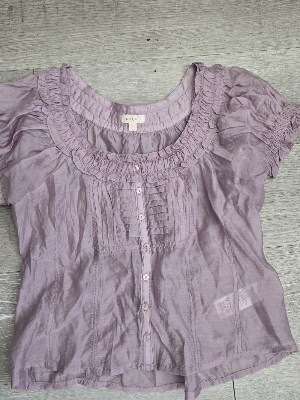 Pilcro Dusty Lavender Ruffle Scoop-Neck Button Front Blouse - Picture 4 of 13